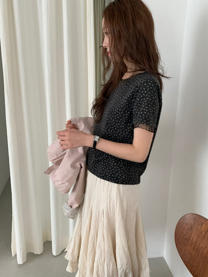 B10 / 拼接lace邊袖小碎花TEE