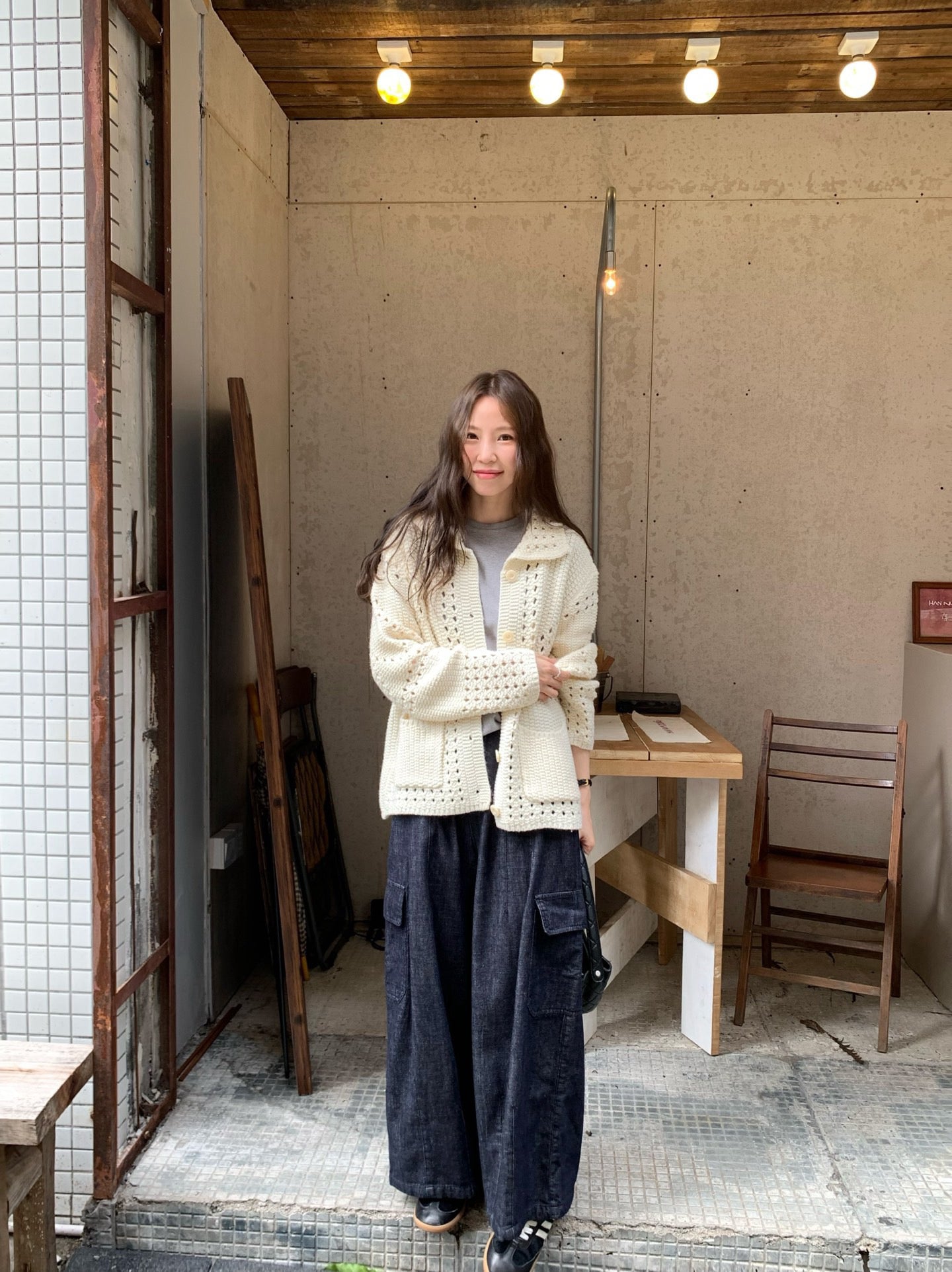 // 休閒軟軟牛仔布口袋工裝褲