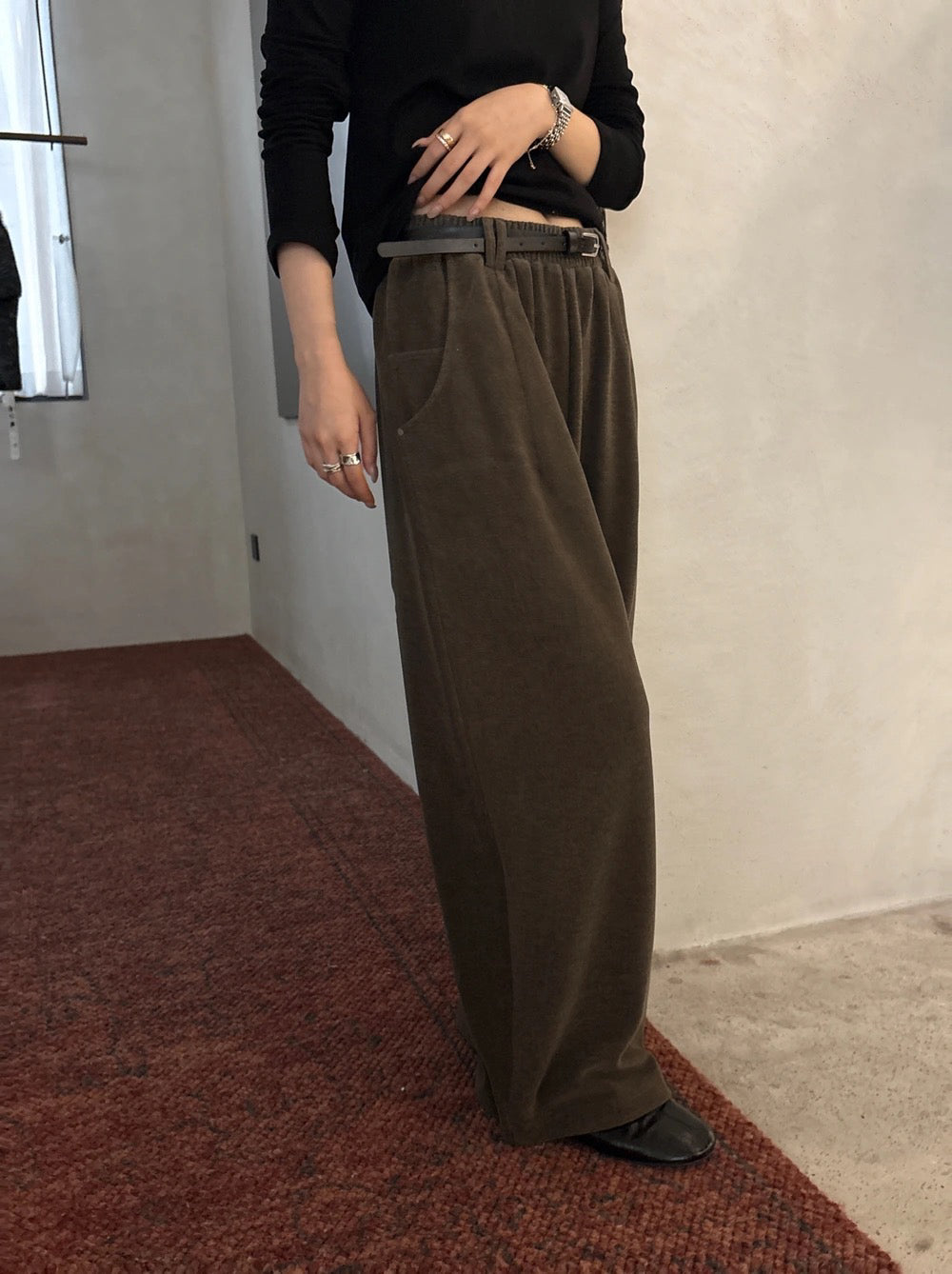 P40 / 超舒服柔軟壓褶束腳休閒糯米褲(連腰帶)
