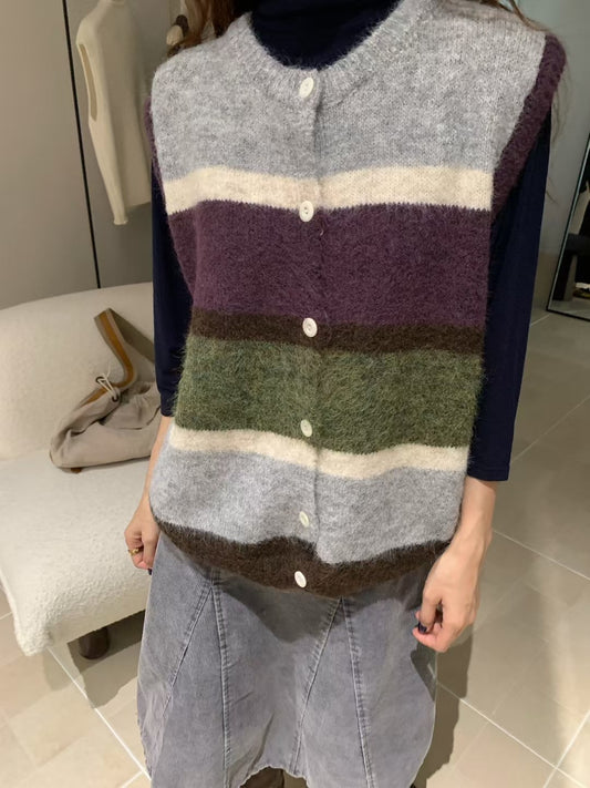 // 秋日色彩撞色拼間開胸背心