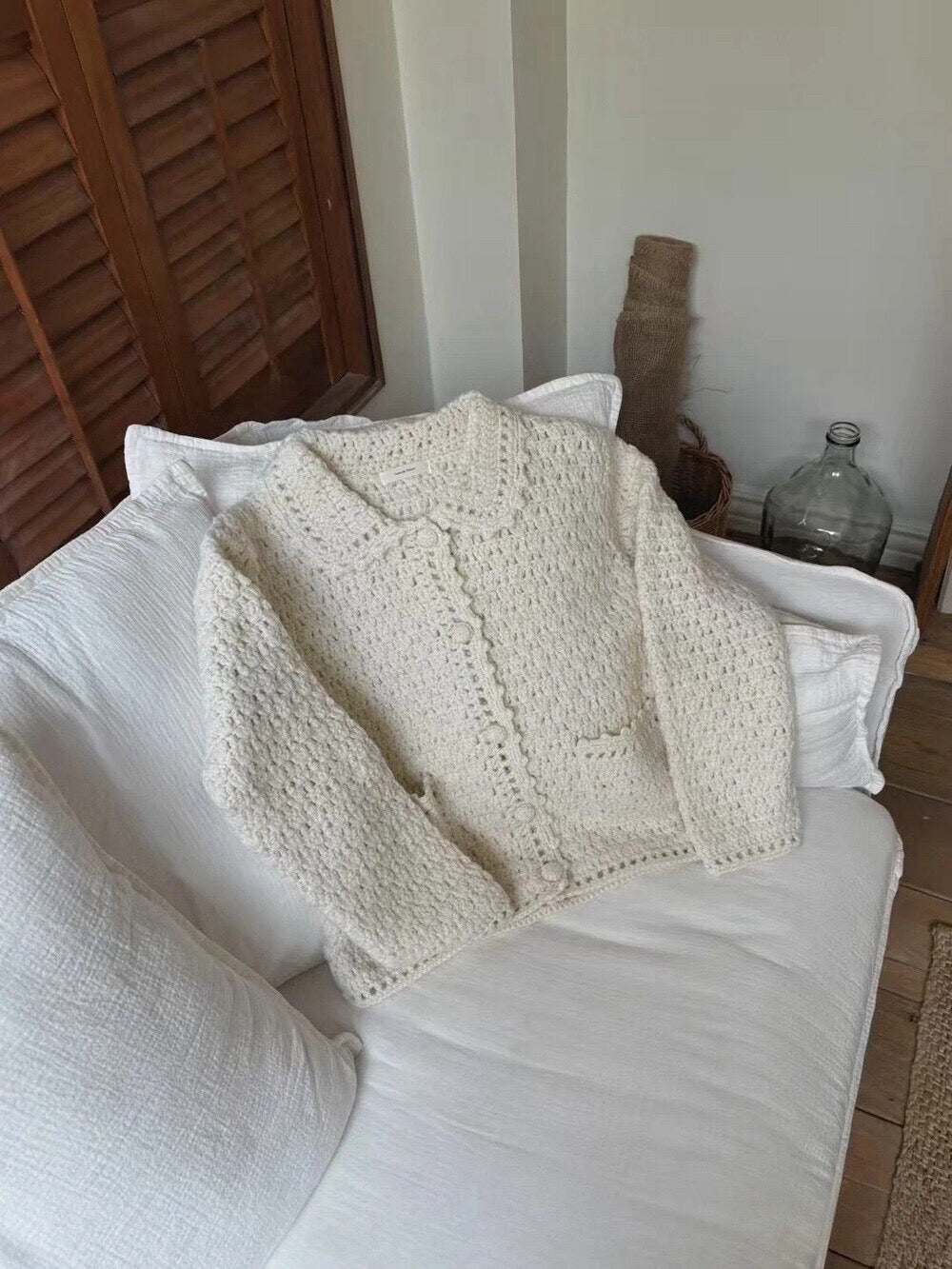 // 重工手工鈎花包扣口袋翻領CD