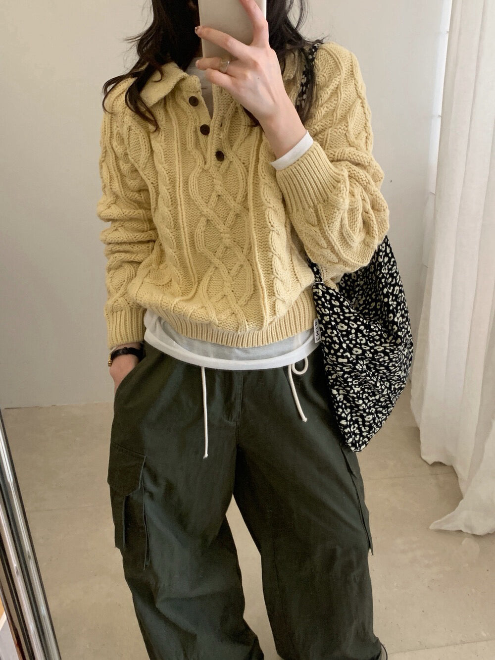 // 復古感重工麻花鈕扣翻領NT