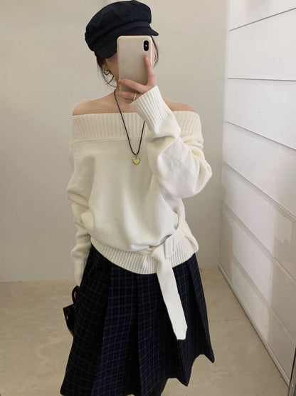 // 一字肩斜肩連腰帶NT