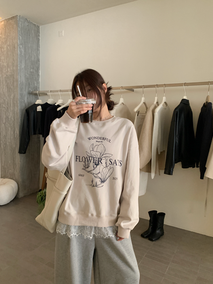 // 拼接lace腳花花圖案衛衣