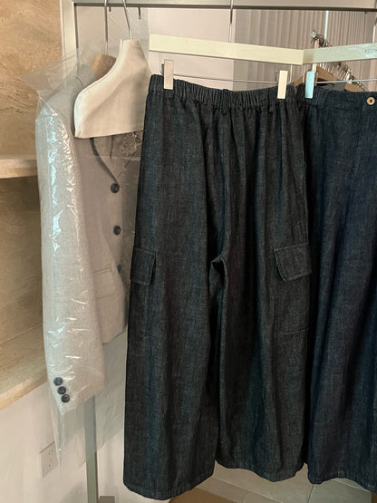 // 休閒軟軟牛仔布口袋工裝褲