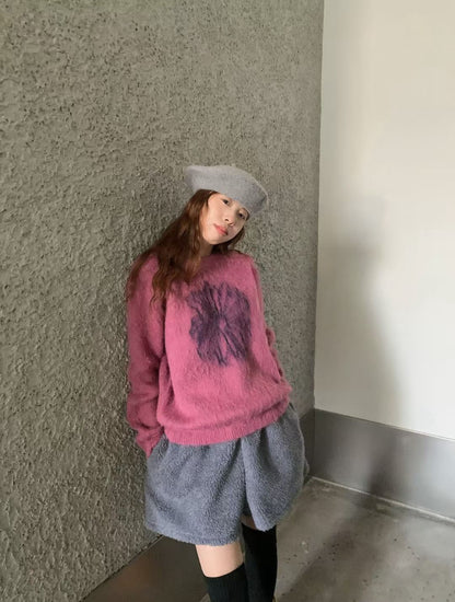 // 溫柔毛茸感雛菊拉絨毛衣