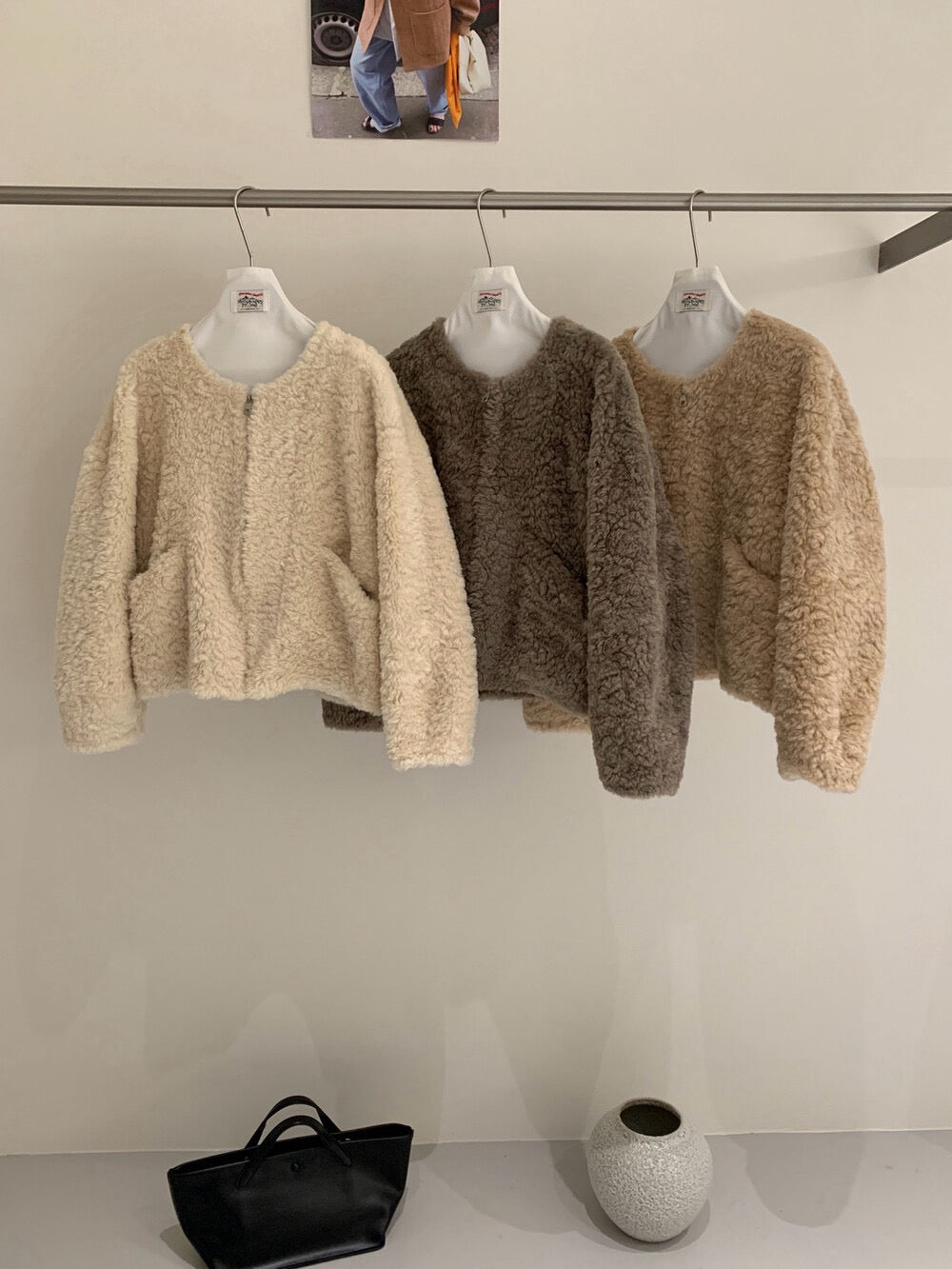 // 高級感口袋質感毛毛外套