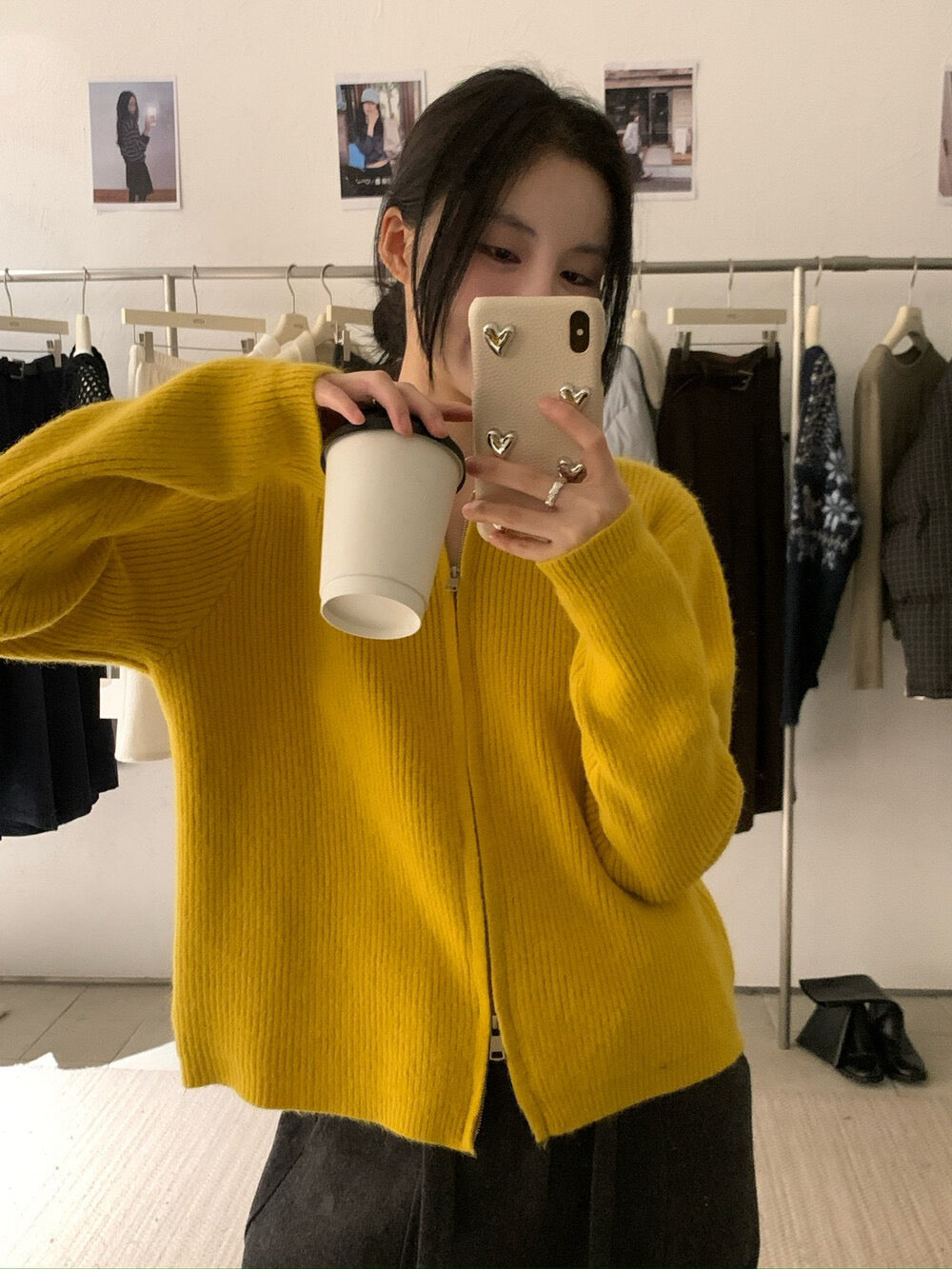 // 細直坑紋翻領上下拉鍊CD