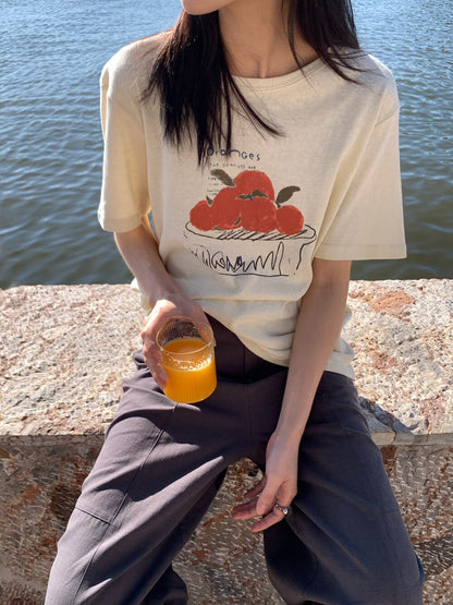 🍅 水果印花圖案棉質TEE￼