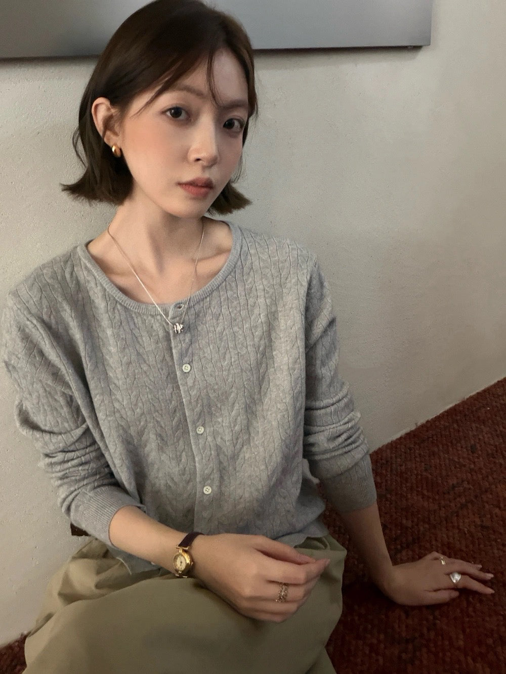 C57 / 顏色超美小刺繡細麻花針織外套