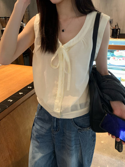 // 親膚lyocell綁帶排扣背心