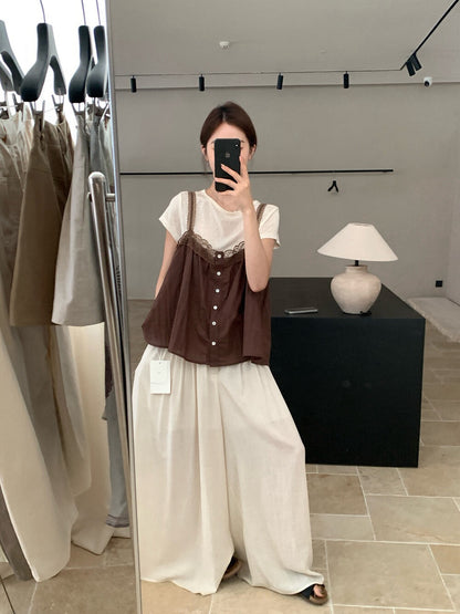 B77 / lace邊排扣吊帶背心+打底TEE兩件套
