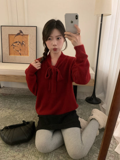 // 軟糯兔絨綁帶領毛衣