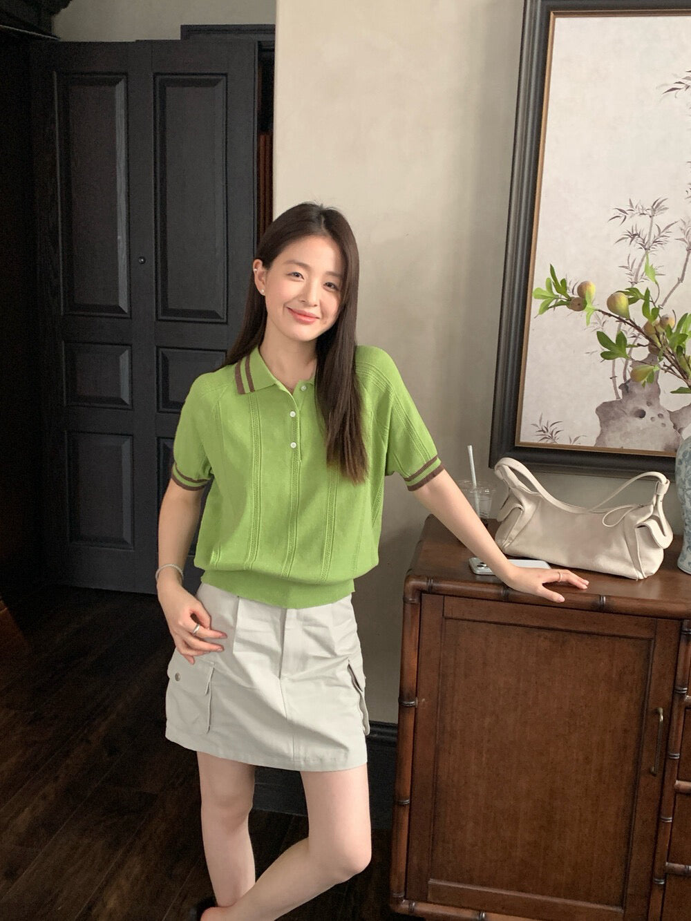 // 特別織紋撞色邊翻領polo NT