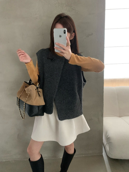 // 60%綿羊毛單鈕扣馬甲背心