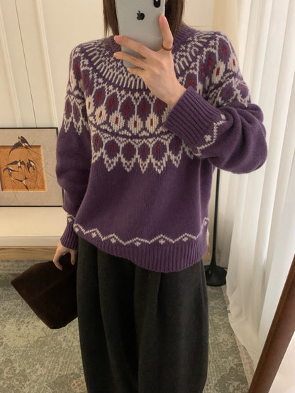 // 30%raccoon超美配色花紋毛衣