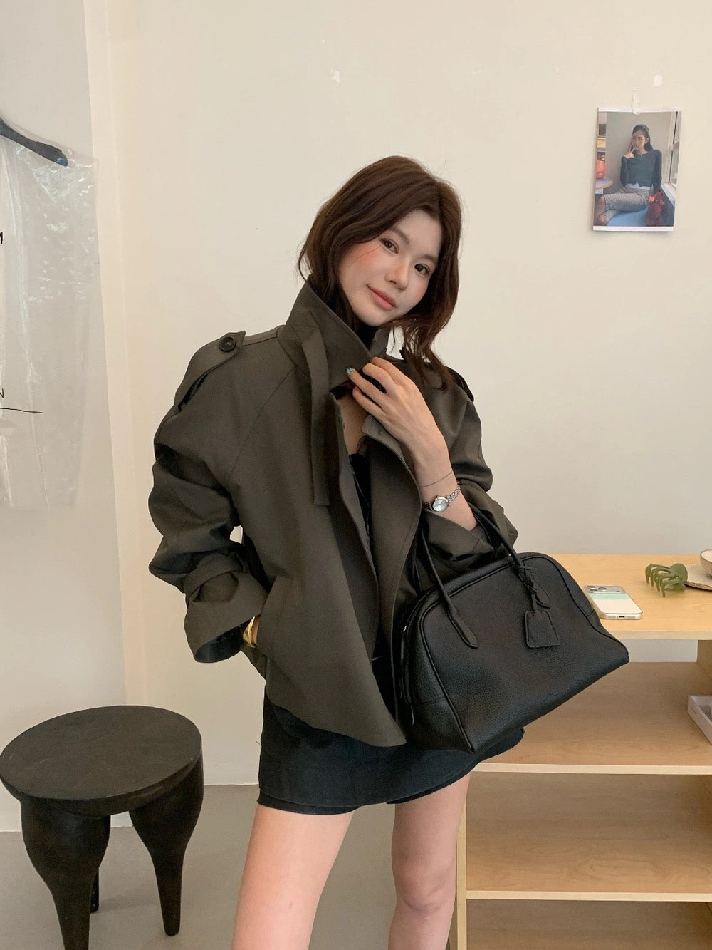 J38 / 高級感可立領帥氣短款trench coat
