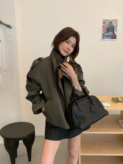 J38 / 高級感可立領帥氣短款trench coat