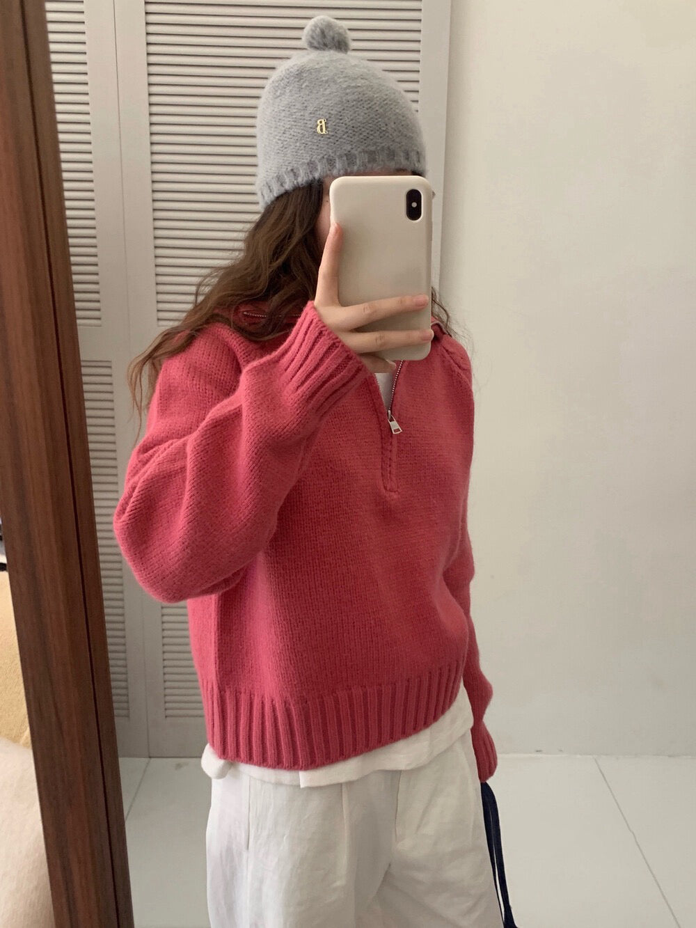 // 半拉鍊直坑紋領套頭NT