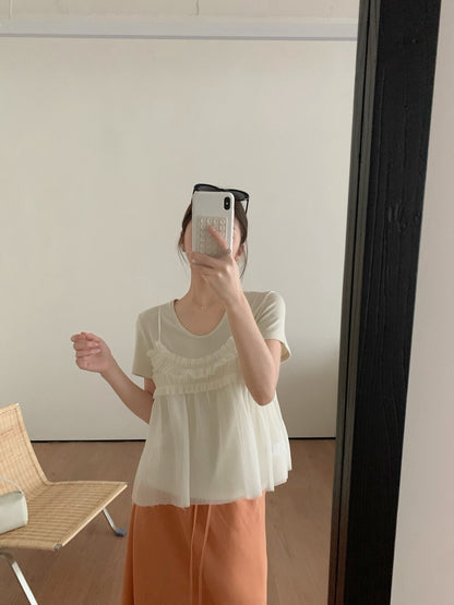 // 精緻壓褶邊lace小吊帶