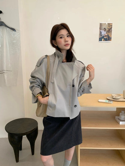 J38 / 高級感可立領帥氣短款trench coat