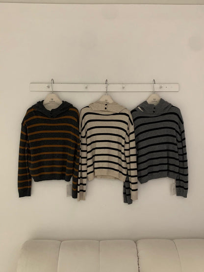 // 35%wool可分拆帽子間條毛衣