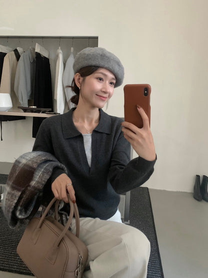 // 自帶造型假兩件小v翻領NT