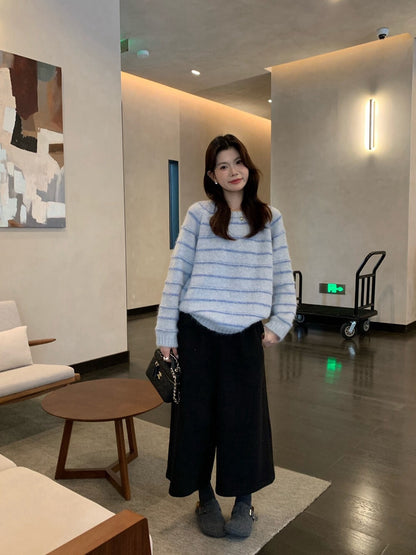 // 超soft簡約間條圓領毛衣