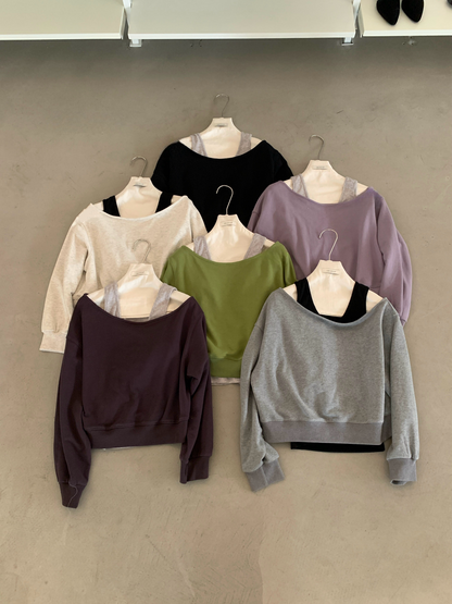 // 休閒感斜肩衛衣+背心兩件套