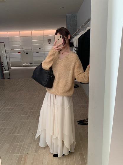 // 慵懶感滿滿V領針織毛衣