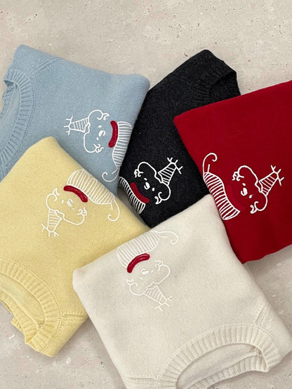 // 100%羊毛可愛小狗刺繡毛衣