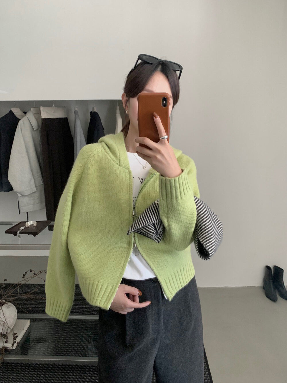 // 鬆弛氛圍感慵懶連帽雙拉鍊冷外套