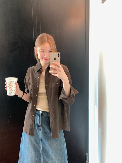 // 復古霧面質感燈芯絨口袋SH