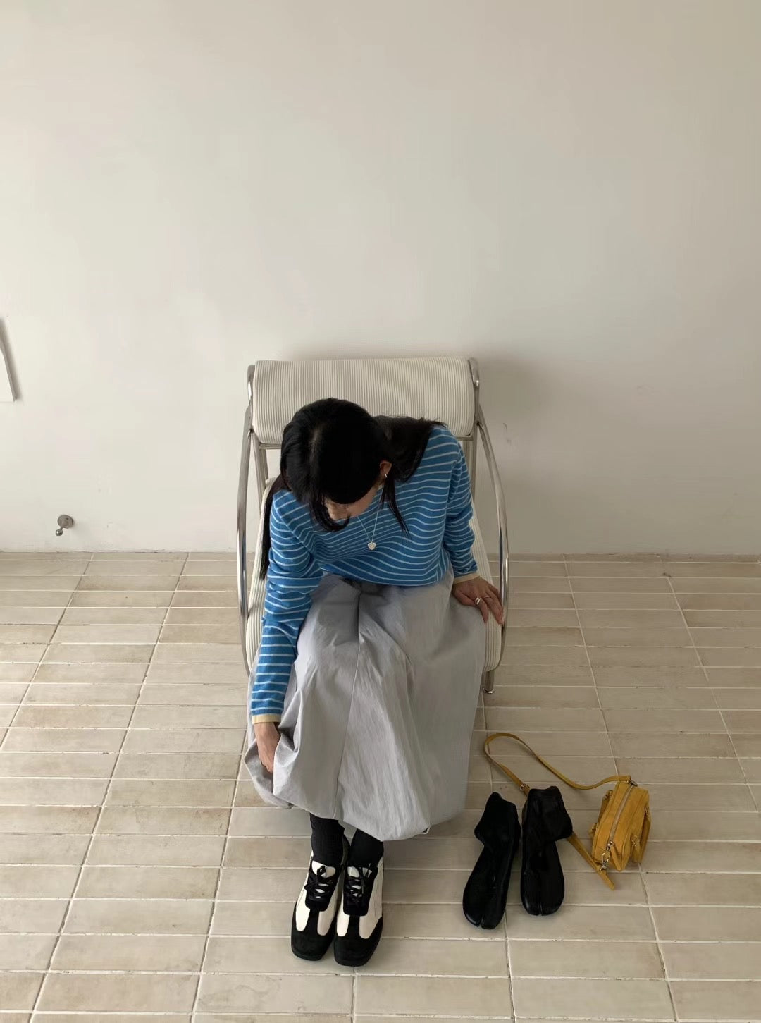 // 拼色邊薄羊毛間條NT
