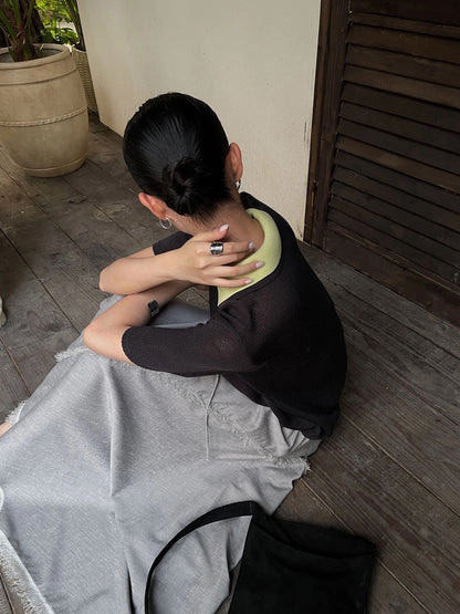 B81 / 撞色翻領polo短袖針織上衣