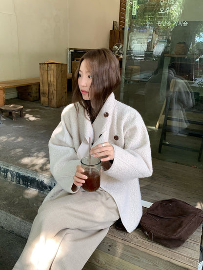 // 圈圈絨可立領中長外套