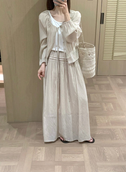 S27 / 超韓綁帶防曬BL+打底背心+壓褶details中裙三件套