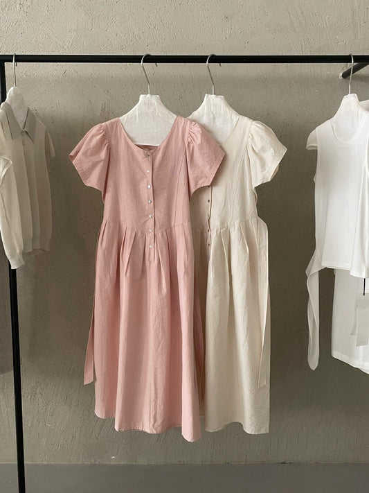 // 微公主袖半排扣連腰帶OPS