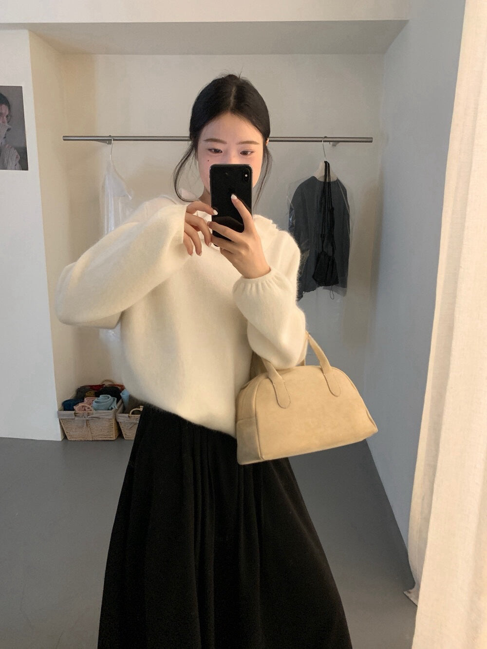 // 20%兔毛雙層荷葉領束袖口毛衣