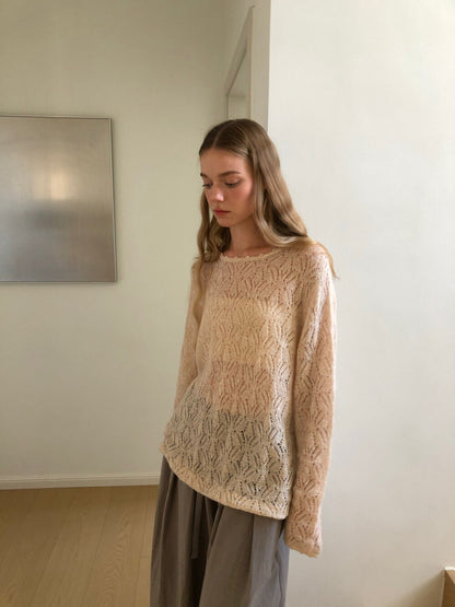 K01 / 絕美鏤空花紋柔軟針織上衣(22%wool)