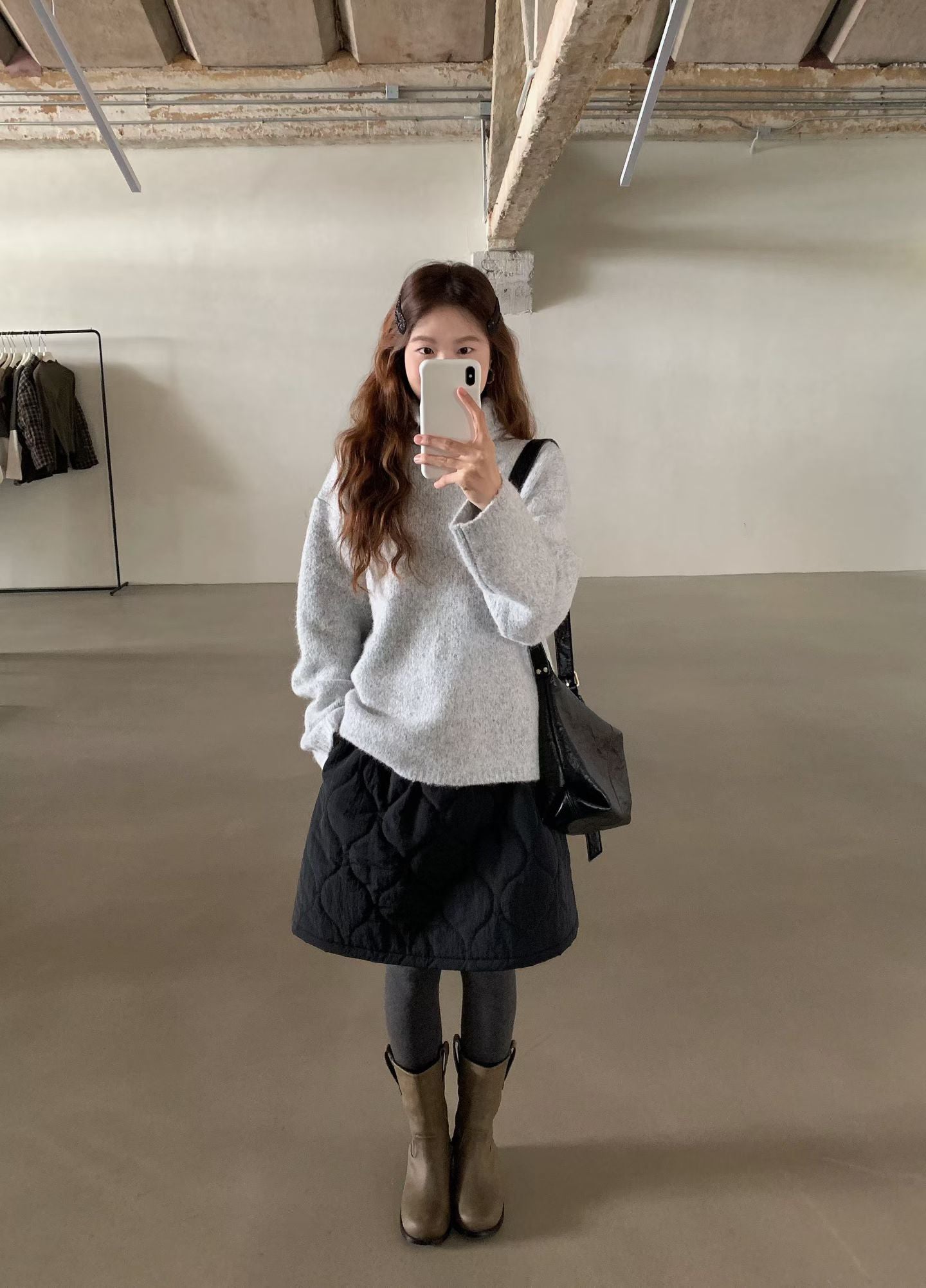 // 大熱菱格夾棉A字短裙