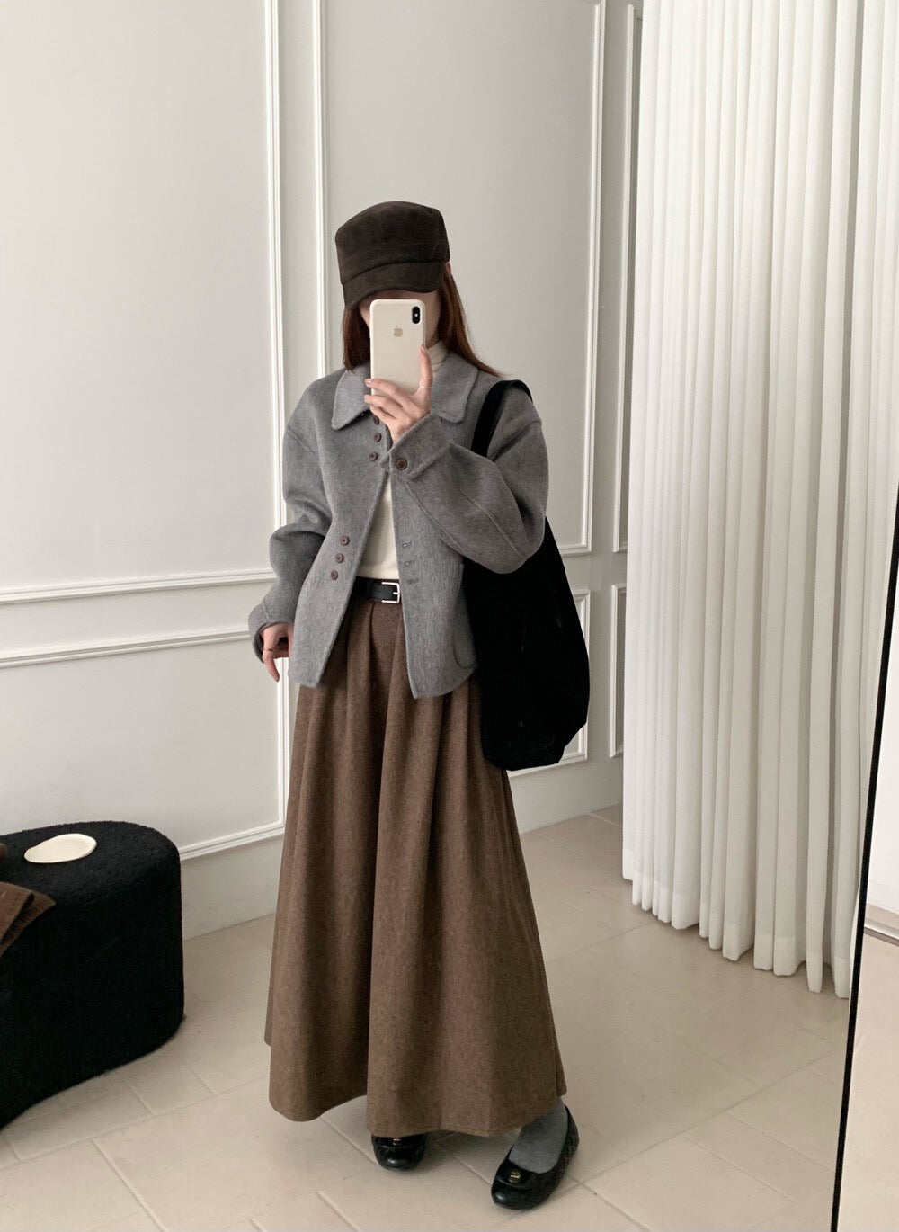 // 70%wool設計感鈕扣雙面手工外套