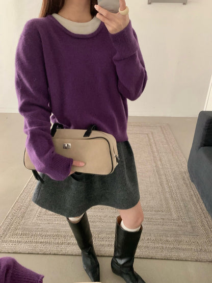 // 100%羊毛撞色假兩件毛衣