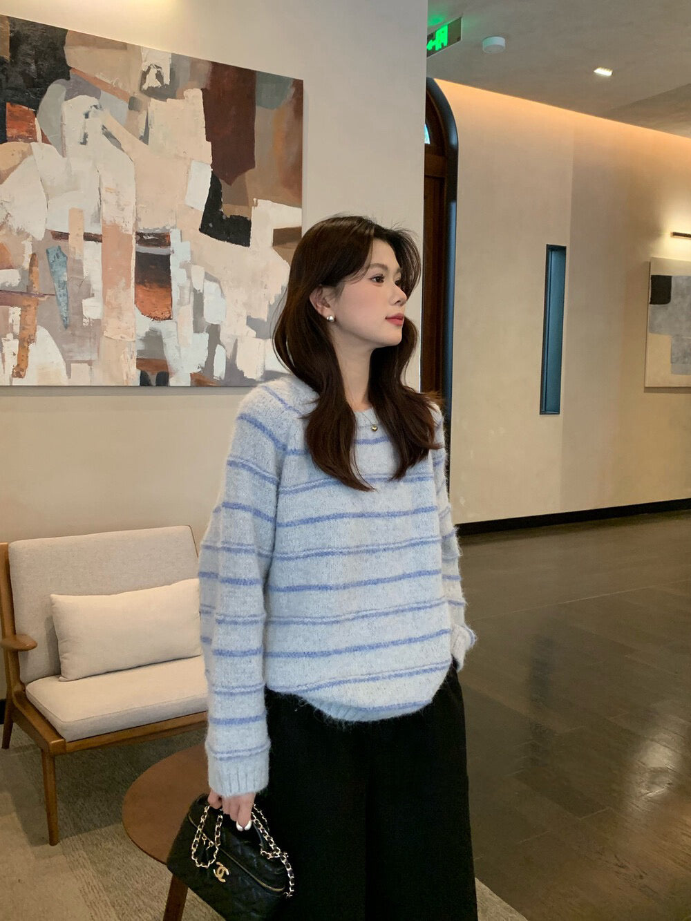 // 超soft簡約間條圓領毛衣