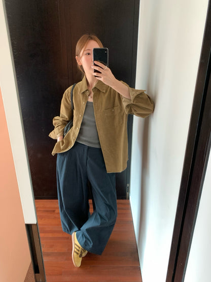 // 復古霧面質感燈芯絨口袋SH