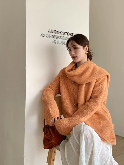 // 慵懶感寬鬆款連頸巾毛衣