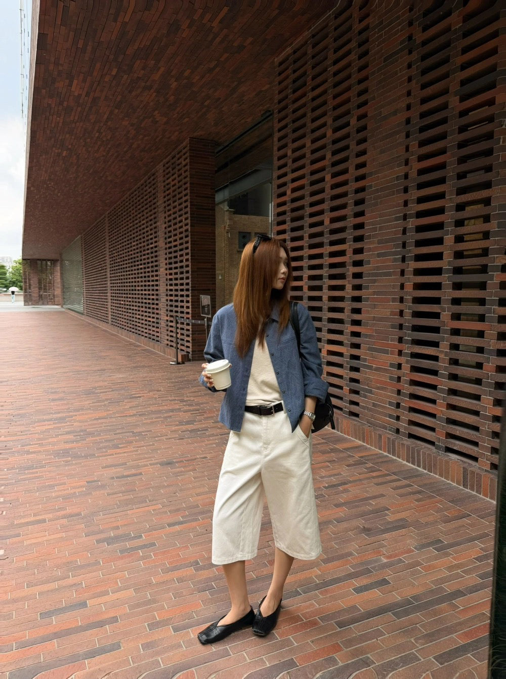 B115 / 日常口袋裝飾細直間中短款恤衫