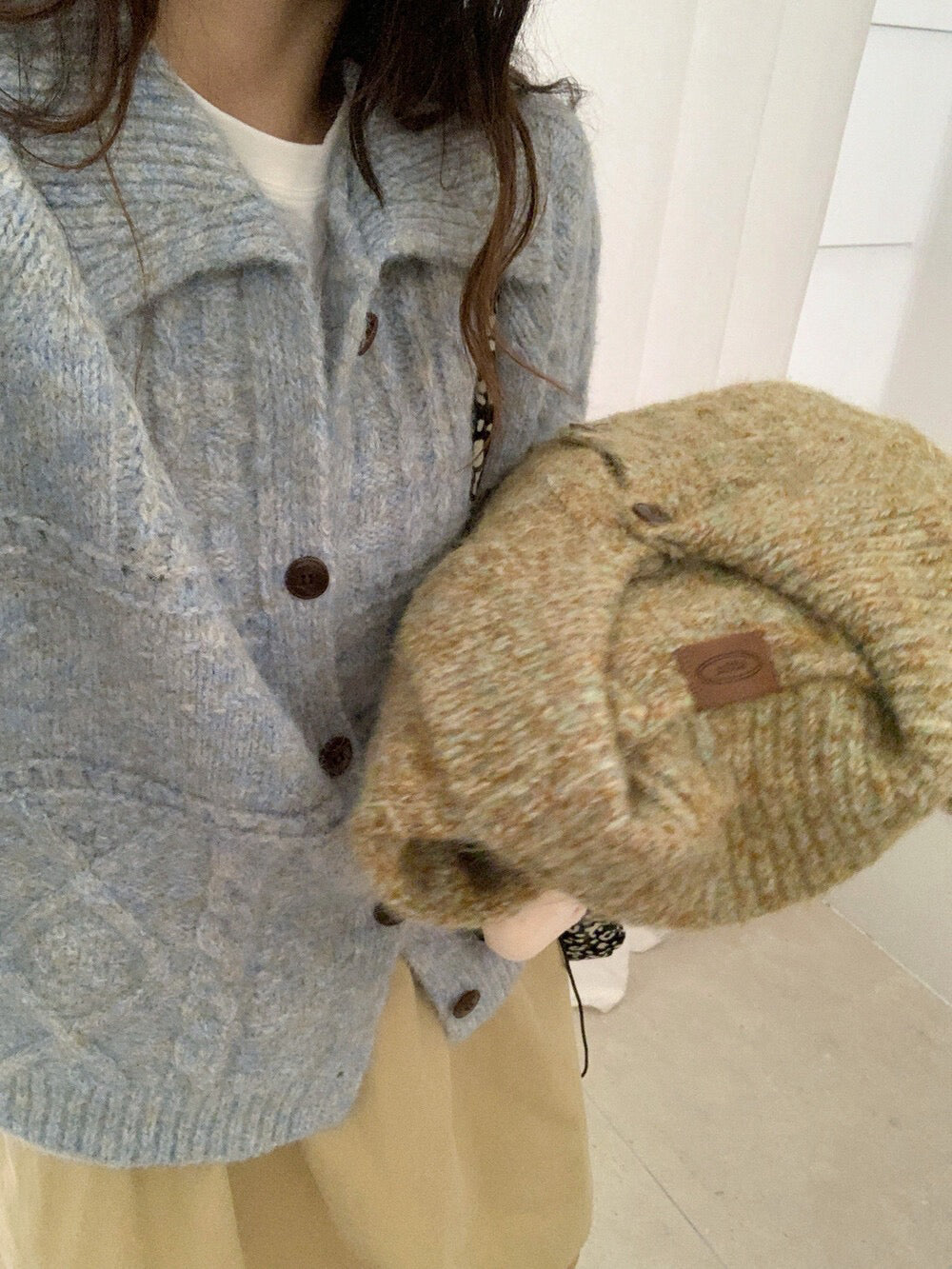 // 8%wool彩紗線菱格麻花翻領CD