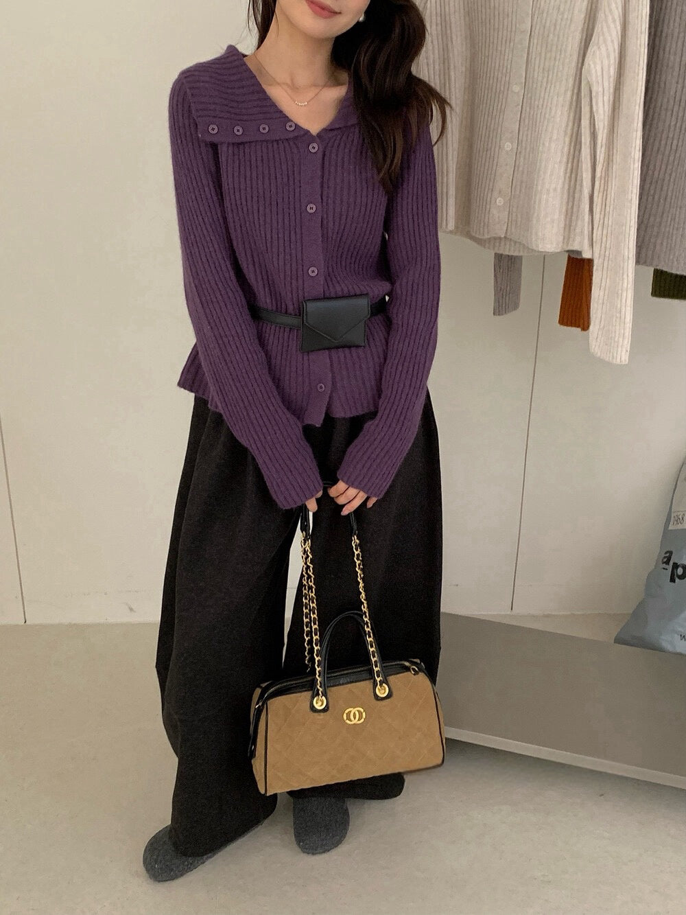 // 設計感大翻領側排扣NT