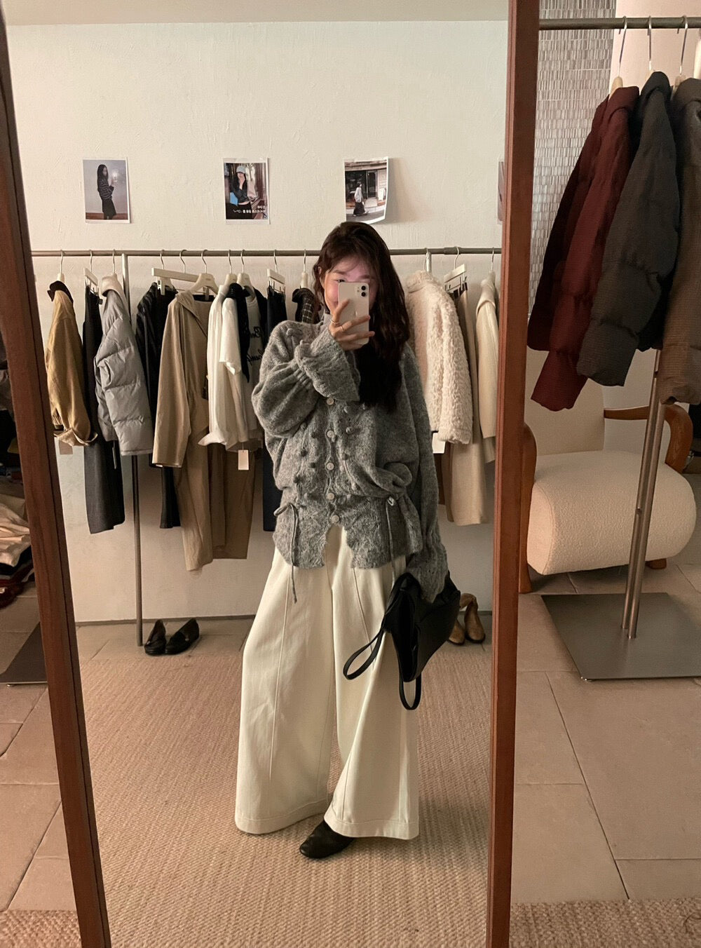 // 法式鈎花設計感抽繩V領立體裝飾CD